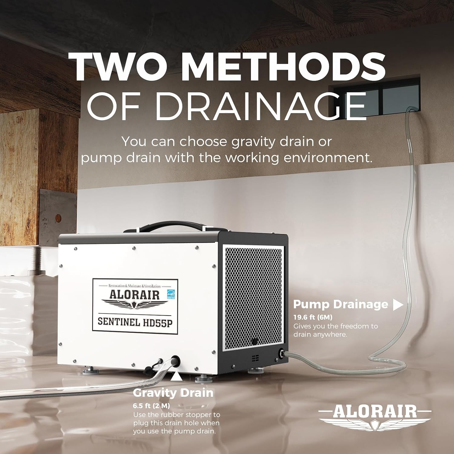 ALORAIR Crawl Space Dehumidifier, 120 PPD Energy Star Crawlspace Dehumidifiers with Drain Hose and Pump for Basement, Portable Compact Auto Defrost Under House Industry Commercial Dehumidifier