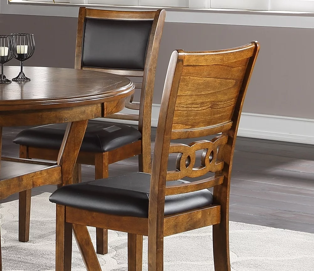 Set of 2 Chairs in Walnut Color Dining Room Furniture Dining Chairs Unique Design Rubberwood PU Foam Cushion Seat Side Chairs