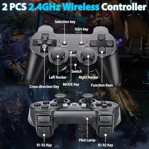 Wireless Retro Game Console Stick, Nostalgia Gaming Stick, Plug & Play TV Video Gaming Stick with 20000+ Games Built-in, 18 Retro Emulators 20GB, 4K HDMI Output, 2 2.4G Wireless Controllers