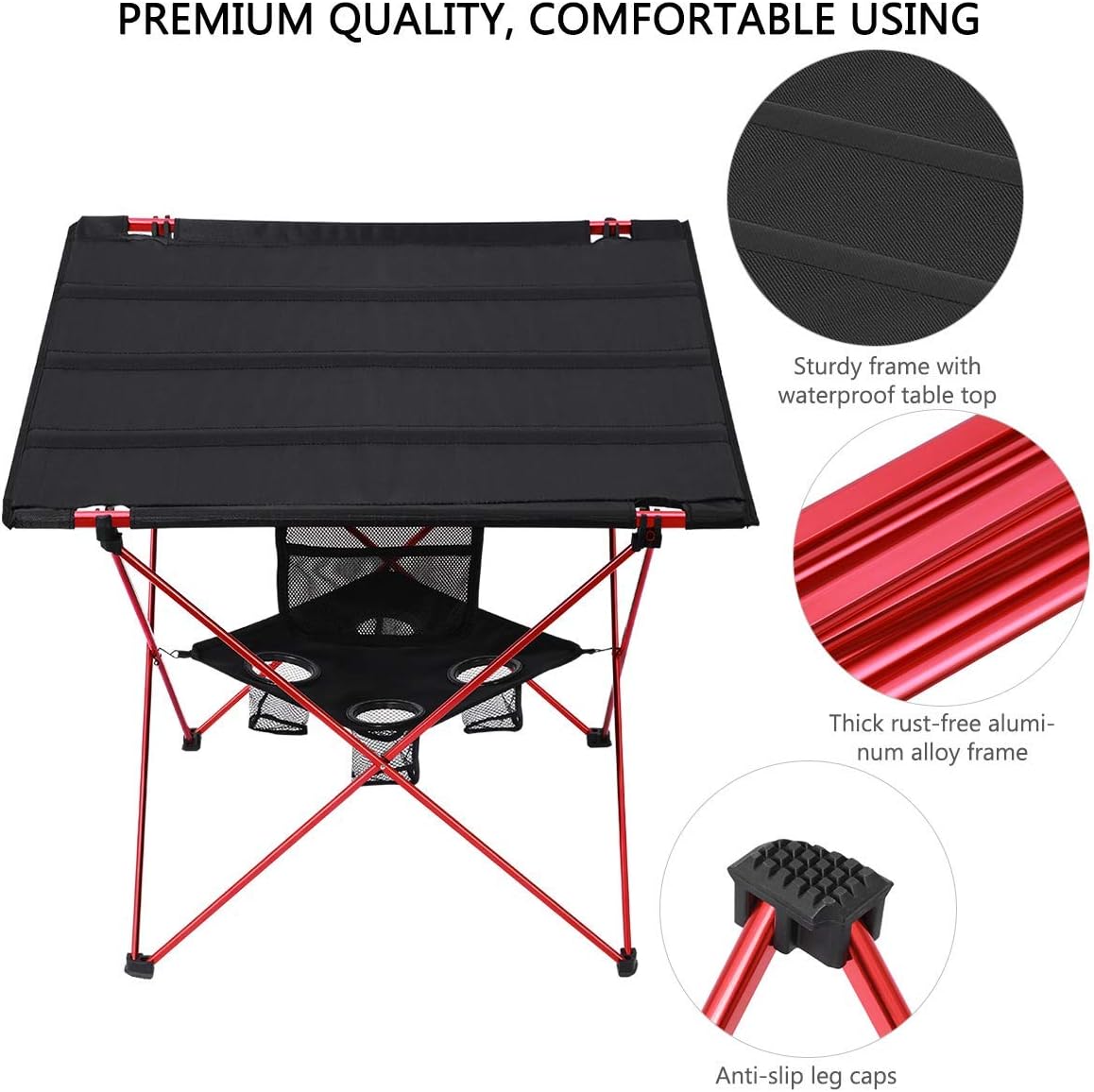 Outdoor Folding Camping Table Lightweight: Portable Camp Table with Cup Holders and Carrying Bags Outside Camping Tables That Fold Up Lightweight for Outdoor Picnic Beach Hiking Travel Fishing Medium