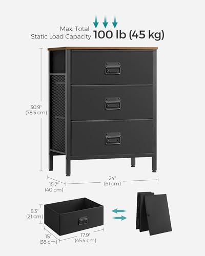 SONGMICS Dresser for Bedroom, Storage Organizer Unit with 7 Fabric, Chest, Steel Frame, for Living Room, Entryway, Rustic Brown and Black ULTS227B01, 1 Pack with 7 Drawers