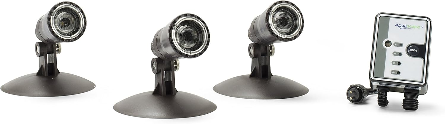 Aquascape 84030 Underwater Waterproof Submersible Natural Three-Light LED Spotlight Aquarium Lamp Kit for Fountain Fish Pond, Water Garden, and Landscape Features, 1-Watt Lights