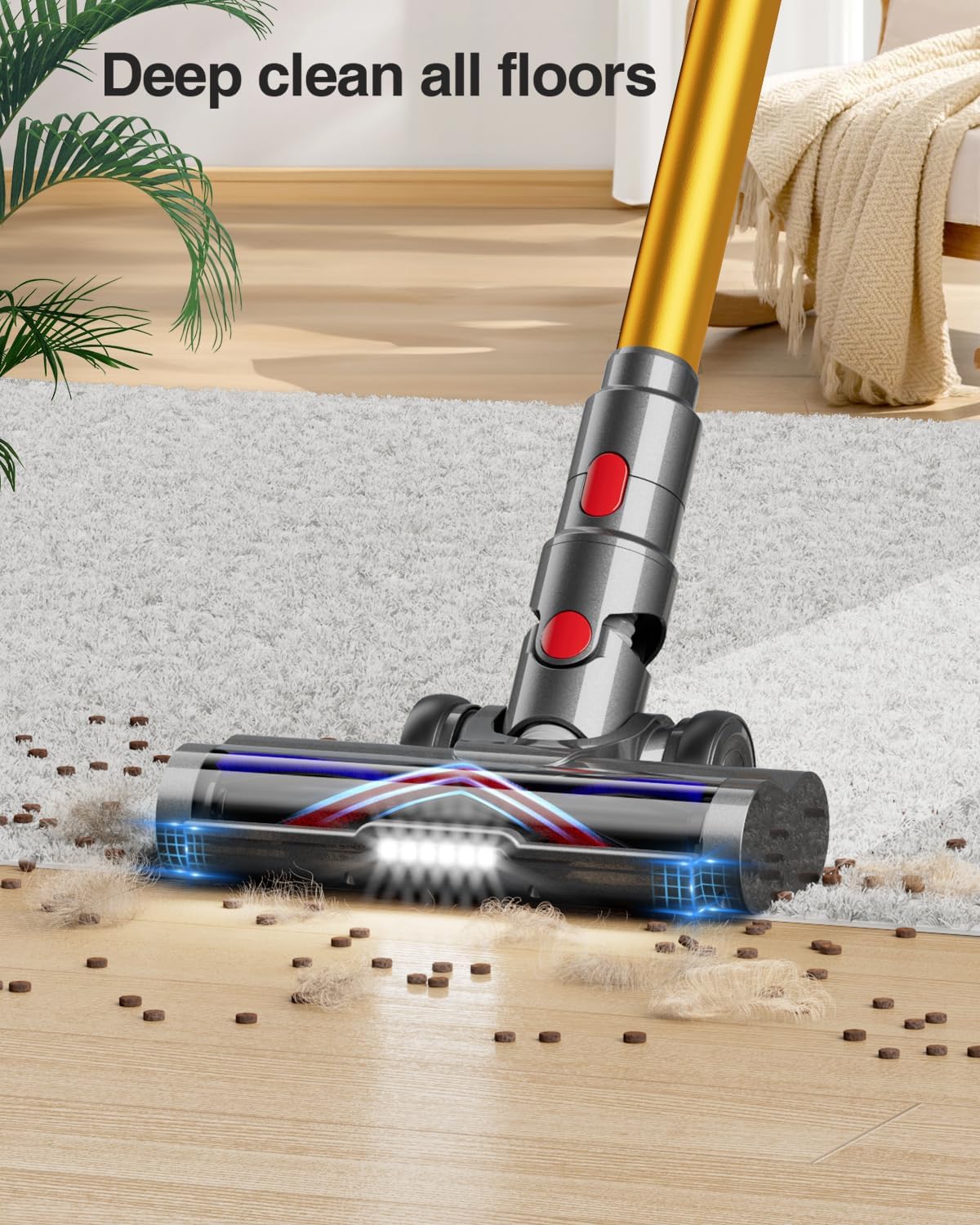 Cordless Vacuum Cleaner, 550W/45Kpa Stick Vacuum with Touch Screen, Max 55 Mins Runtime, Wireless Vacuum Cleaners for Home, Anti-tangle Brush, Lightweight Vacuum for Pet Hair/Hardwood Floor/Carpet