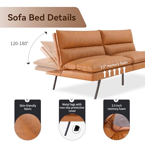 Futon Sofa Bed, Memory Foam Futon Armless Sleeper Sofa Loveseat Convertible Couch Bed for Small Compact Living Spaces,Apartment,Dark Black