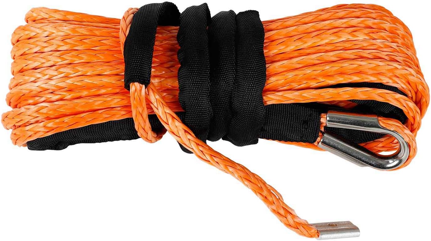 TYFYB 5/16" x 50' Synthetic Winch Rope 20000 LB Capacity Synthetic Winch Rope Line Cable W/Sheath Orange for ATV UTV Pack of 2