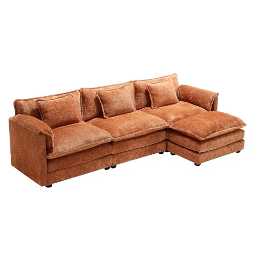 U-Shaped Oversized Chenille Upholstered Modular Sectional Sofa Modern Deep Seat Reversible Chaises Cloud Couch Convertible Living Room Sleeper Sofabed with Movable Ottomans for Home, Apartment