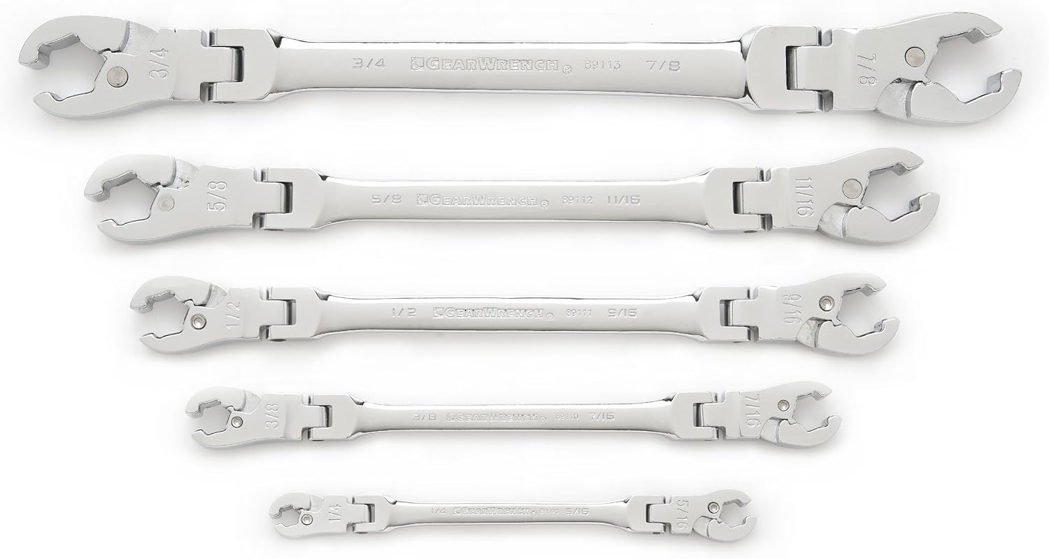 GEARWRENCH 5 Pc. Ratcheting Flex Head Flare Nut Wrench Set, SAE - 89100