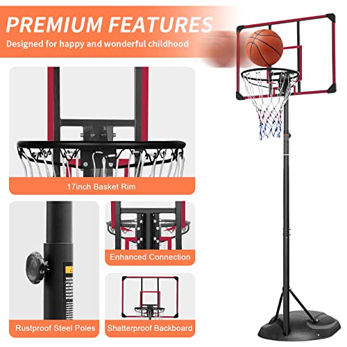 Portable Basketball Hoop, 32" Backboard Basketball Goal Stand with Fillable Base and Wheels, 7.5-9.2ft Adjustable Height for Youth Adults Indoor Outdoor Basketball Goal