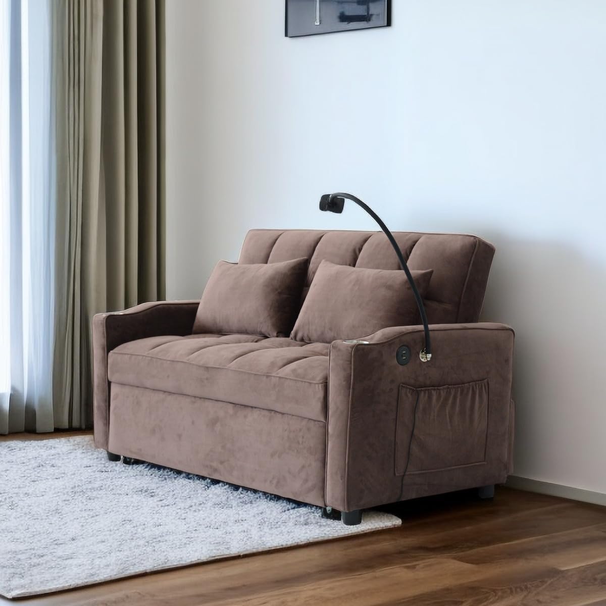 Lazy Sofa Bed, Modern Sleeper Reclining Bed, Living Room Soft Sofa, Pull Out Sofa Chair with Pillow and Convertible Backrest, Living room Pull Out Sofa Bed for Small Space