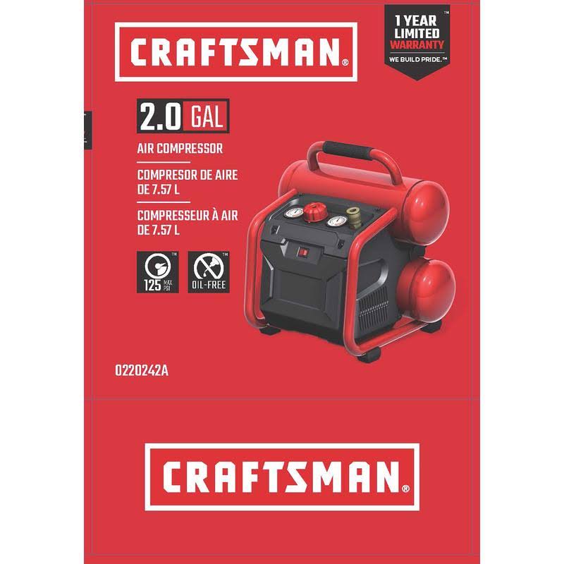 Craftsman 2 Gal Twin Stack Portable Air Compressor 125 PSI 0.3 HP