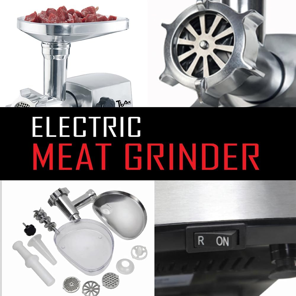 Premium Electric Meat Grinder Copper Motor 2000W Max Heavy Duty Meat Grinder-S/S Body Meat Sausage Stuffer Tubes & Kubbe, Cutting 2 Stainless Steel Blades Plate Home Kitchen