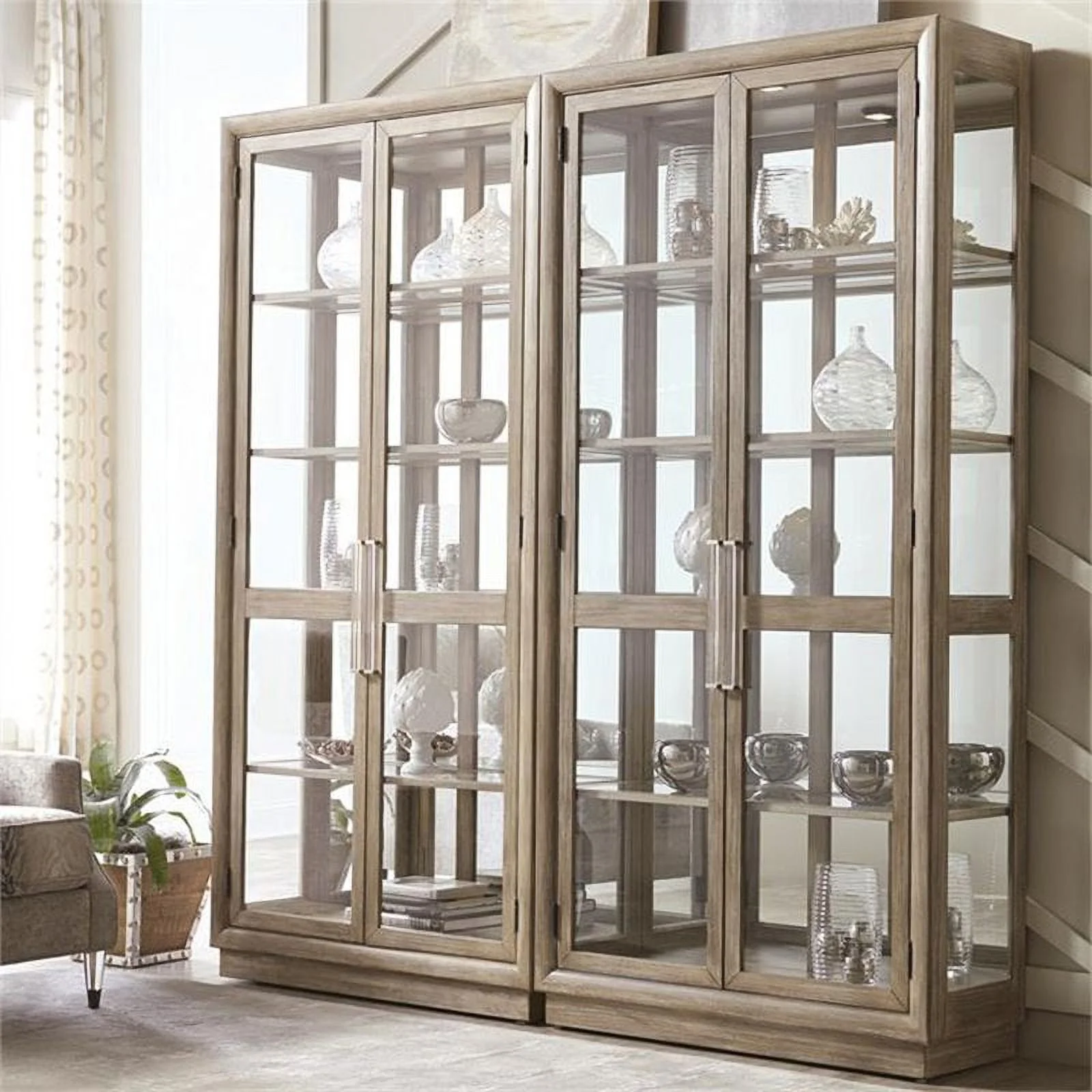 Bowery Hill Contemporary 5 Shelf Curio Cabinet in Natural