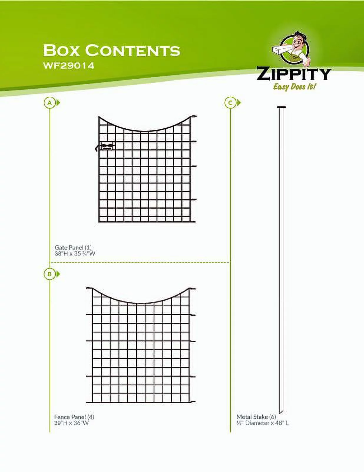 Zippity Outdoor Products 38in Semi-Permanent Black Metal Garden Gate with 4 Fence Panels