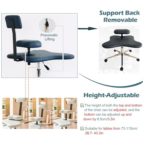 Cross Legged Office Chair White Kneeling Chair with Brake Wheel & Lumbar Support, Ergonomic Cross Legged Kneeling Office Chairs, Meditation Stool Home Office Desk Chair