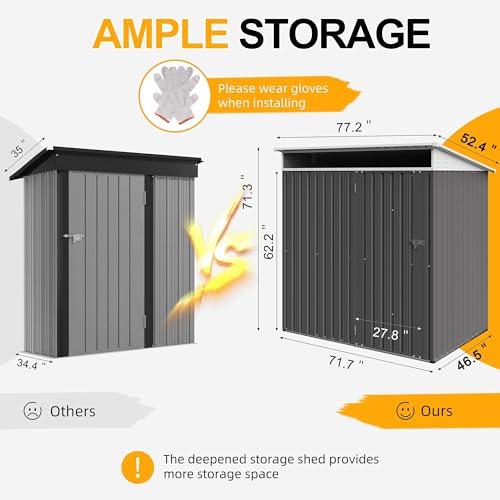 Shintenchi 5x3 FT Outdoor Storage Shed with Window, Outdoor Waterproof Storage Shed Metal Garden Shed with Lockable Single Door,Weather Resistant Tool Storage House Shed for Garden,Backyard,Slate Gray