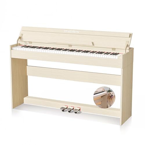 Digital Piano Hammer Action Keyboard 88 Keys Upright Acoustic Electric Weighted Piano Beginner MIDI Cover Full Size Sustain Pedal Stand Real Professional SR-FH80 (Beige Full Cover)
