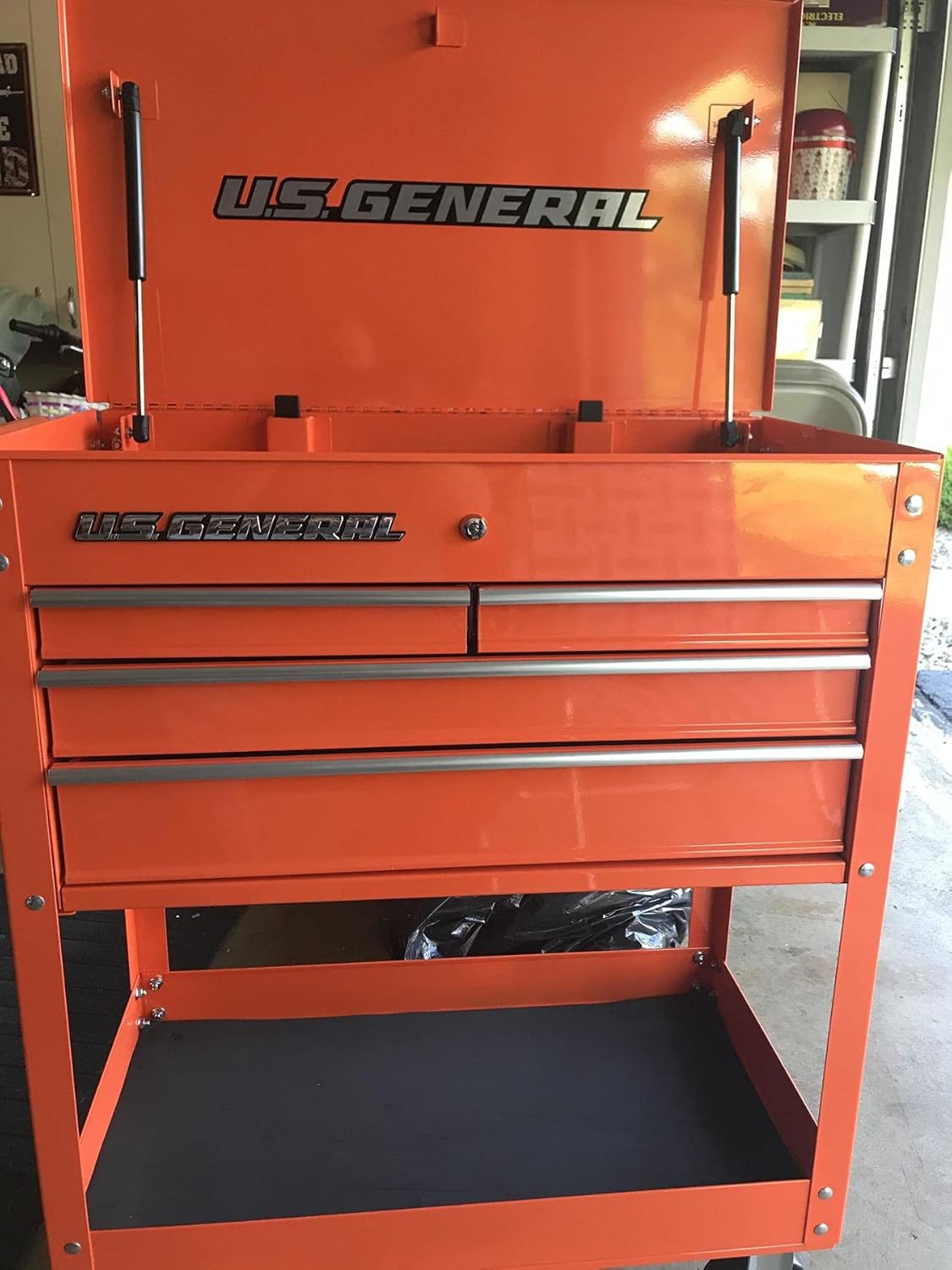 Roller Cart Tool Cabinet Storage Chest Box Glossy 4 Drawer 580 Lb. Capacity - Orange