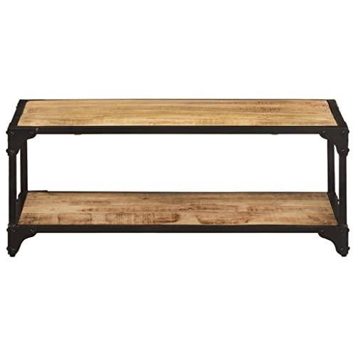 Coffee Table 35.4"x17.7"x13.8" Solid, Mango Wood,Rustic Vintage Mango Wood Coffee Table with Shelf for Living Room, Industrial Side Table with Black Iron Frame