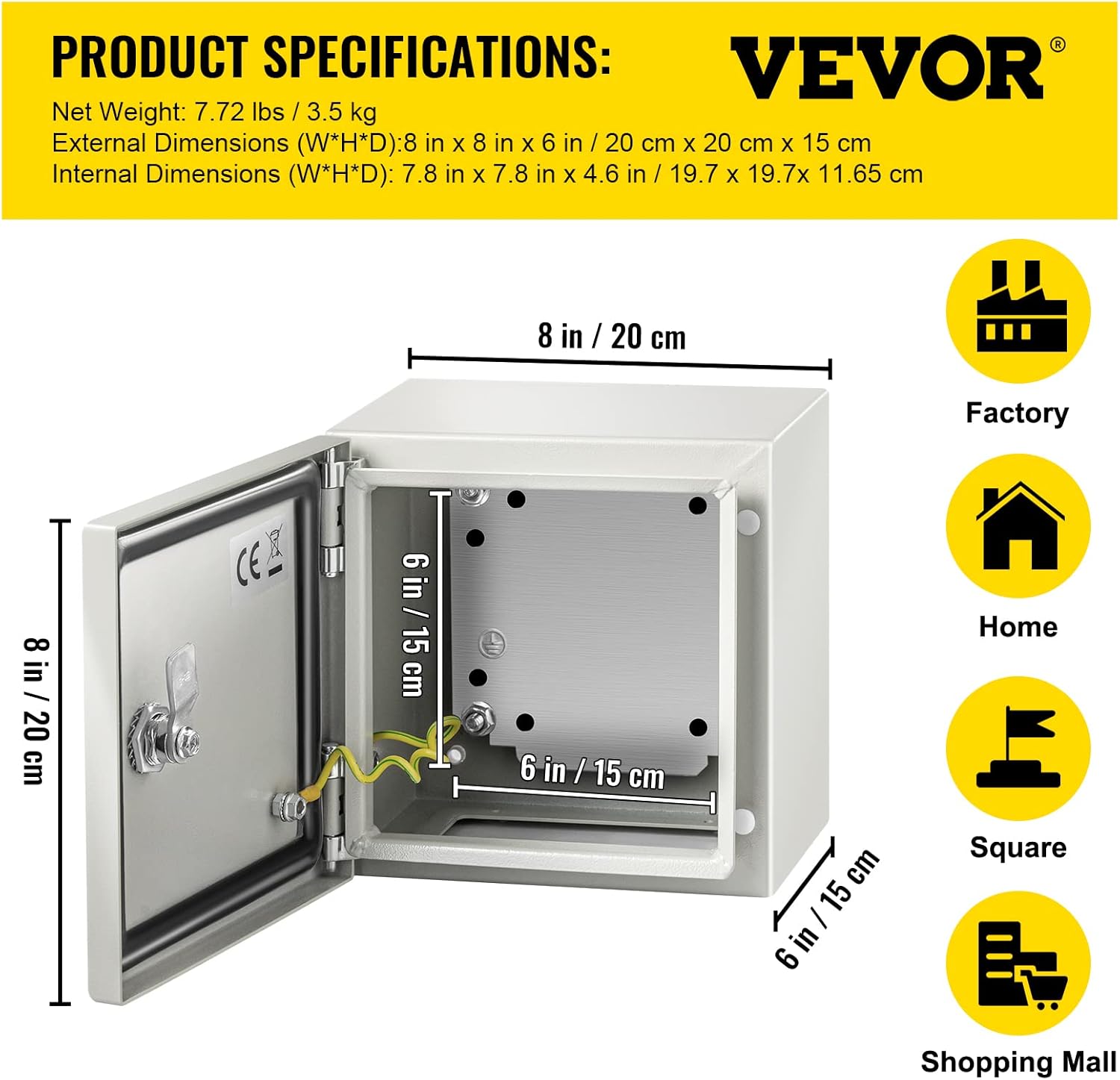 VEVOR NEMA Steel Enclosure, 12 x 10 x 6'' NEMA 4X Steel Electrical Box, IP66 Waterproof & Dustproof, Outdoor/Indoor Electrical Junction Box, with Mounting Plate