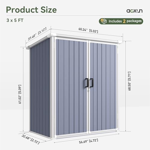 Aoxun 6 x 8 FT Outdoor Storage Shed with Window, Resin Shed with Floor & Lockable Doors, Garden Shed Waterproof Plastic Tool Shed with Sloped Roof for Backyard, Garden, Patio, Lawn, Grey