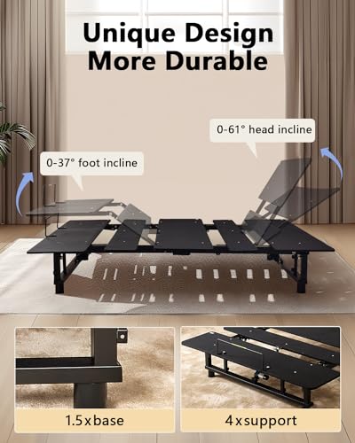 Queen Adjustable Bed Base Frame - Premium Metal, Head & Foot Incline, Wireless Remote, Zero Gravity, Quiet Motor (79" L x 59" W x 12.72" H) Black