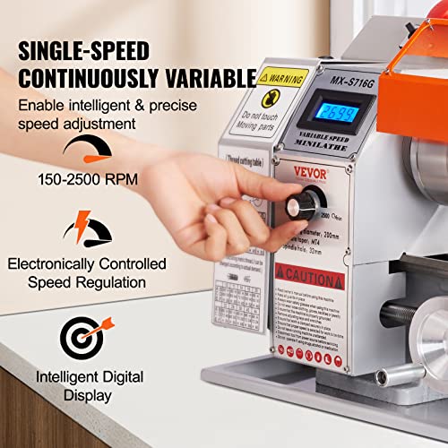 VEVOR Mini Metal Lathe Machine, 7'' x 16'', 800W Precision Benchtop Power Metal Lathe, 150-2500 RPM Continuously Variable Speed, with 3.9'' 3-jaw Metal Chuck Tool Box for Processing Precision Parts