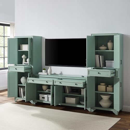 Crosley Furniture Tara 3-Piece Modern Farmhouse Sideboard Buffet Cabinet and Kitchen Storage Pantry Set, Distressed Gray
