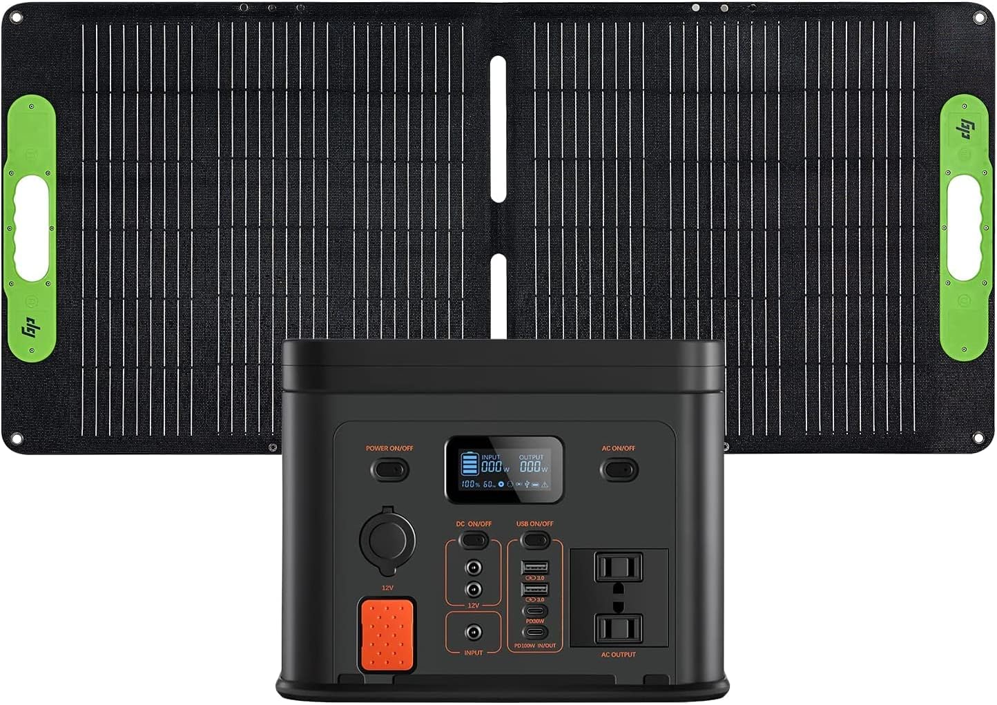 Solar Generator 320W Portable LiFePO4 Power Station 320Wh and Solar Panel 100W with 2 AC Outlet 110V/300W(Peak 480W), Solar Mobile Battery Backup for Outdoors Camping Travel Hunting and Home Emergency