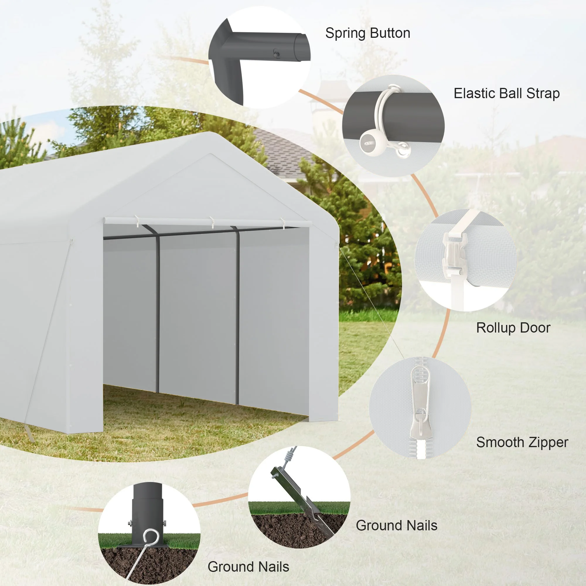 TANGJEAMER Carport 10'x20' Heavy Duty Car Canopy Portable Garage with Removable Sidewalls & Doors for Truck Boat Car Port, Party, Storage