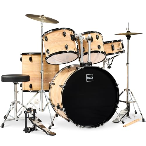 Best Choice Products 5-Piece Full Size Complete Adult Drum Set w/Cymbal Stands, Stool, Drum Pedal, Sticks, Floor Tom - Dark Blue Sparkle