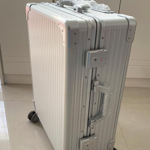 Rolling Makeup Train Case With Lighted Mirror, Make Up Cosmetic Orgainzer Box Travel Case, Professional Aluminum Trolley Salon Staion (Silver Stripe)