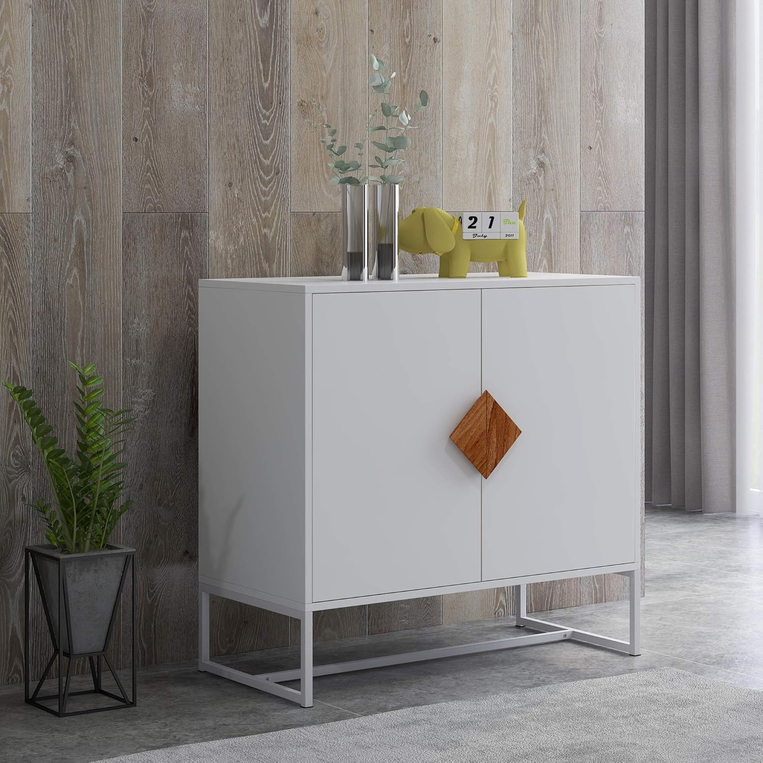 GIA Home Furniture Series Modern Solid Wood Kitchen Buffet Cabinet with 2 Doors Shape Square Handle Design,Double Storage Sideboard for Dinning,Living Room,TV Stand, 32 Inch, White