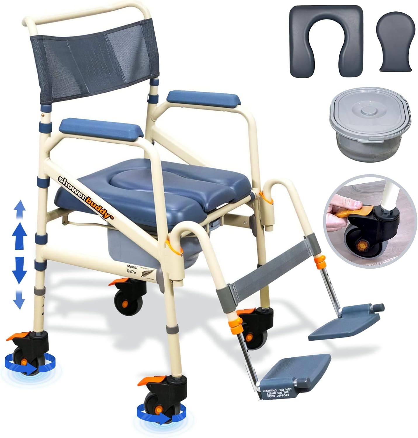 SolutionBased - FSA HSA Eligible - Lightweight Aluminum Folding Rolling Shower Chair for Elderly and Disabled - Rolling Commode Shower Wheelchair - Commode - Handicap Shower Chair with Wheels