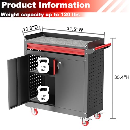 Metal Garage Storage Cabinet, Tall Garage Cabinets with 5 Adjustable Shelves, Steel Tool Storage Cabinet with Wheels,Lockable Heavy Duty Metal Cabinets for Home, Warehouse,Basement