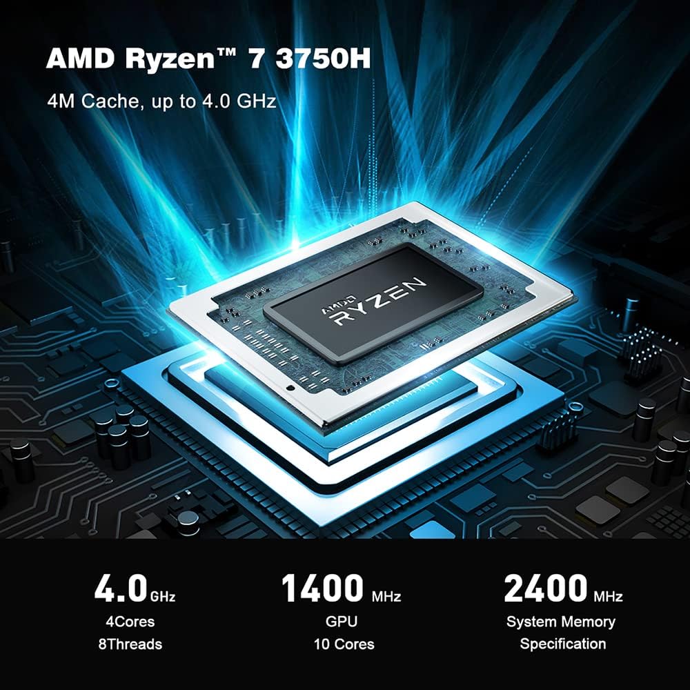Beelink SER3 Mini PC AMD Ryzen 7 3750H 4C/8T Windows 11 Pro Desktop Computer, 8 GB RAM + 256 GB SSD, Radeon RX Vega 10 Graphics, Dual HDMI and USB-C 4K@60Hz Output, WiFi - BT, Auto Power On
