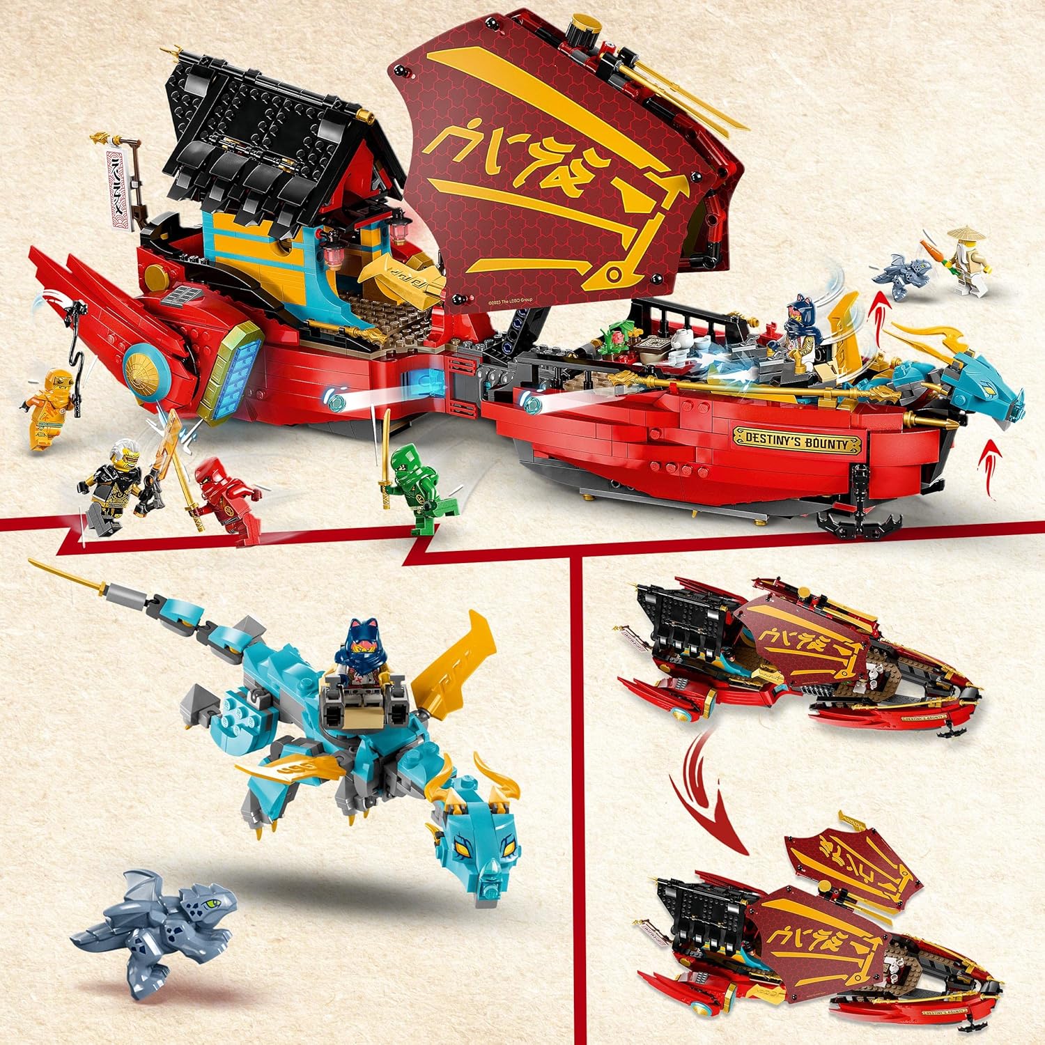 LEGO Ninjago 71797 Aerial Battleship Bounty Toy Blocks, Present, Ninja, Carrot, Vehicle, Nori, Boys, 9 Years Old and Up