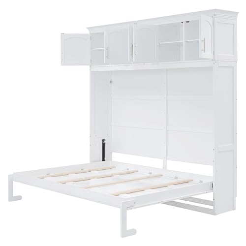 Harper & Bright Designs Full Size Murphy Bed, Full Murphy Cabinet Bed with USB Port and a Large Drawer, Gray