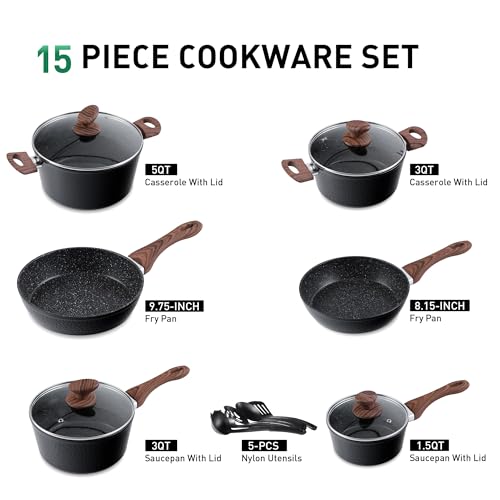 MAISON ARTS Pots and Pans Set - Kitchen Cookware Sets with Nonstick Granite Stone Coating Suitable for Induction Cooktops