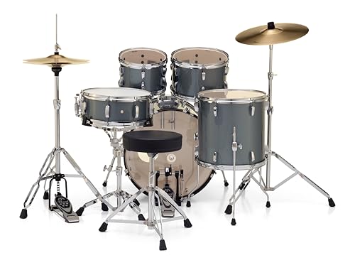 Pearl Roadshow Drum Set 4-Piece Complete Kit with Cymbals and Stands, Charcoal Metallic (RS584C/C706)
