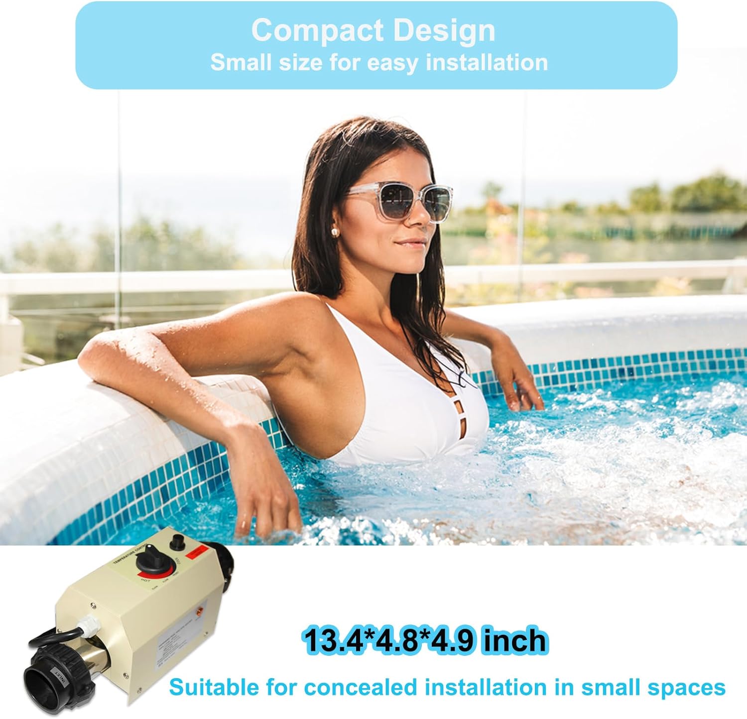Pool Heater-3KW 220V Upgrade Thermostat Electric Swimming Pool Heater,Digital Touch Display Energy Efficient Pool Water Heater for Spas, Bathtubs and Above Ground in-Ground Pools.