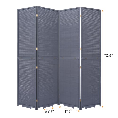 Bamboo Room Divider Folding Privacy Screens, Wall Divider for Room Separation, Portable Room Partitions and Dividers, 5.6FT Bamboo Mesh Woven Room Divider Panel (Brown, 4 Panel)