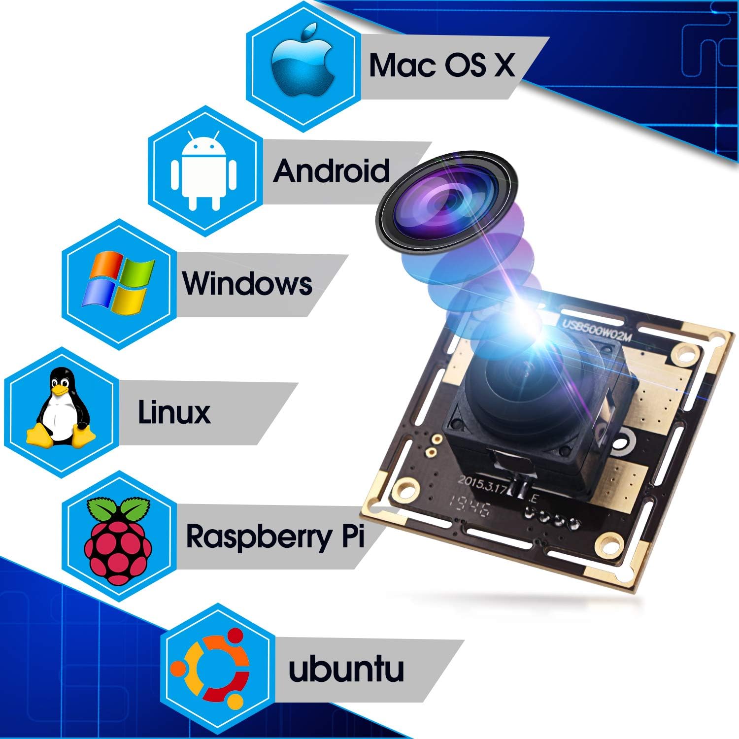 Autofocus 5 Megapixel USB Camera Module with 170 Degree Fisheye Lens HD 2592X1944 USB Webcamera with CMOS OV5640 Sensor USB with Camera,Mini Webcam for Windows Mac Andriod Linux,Plug&Play