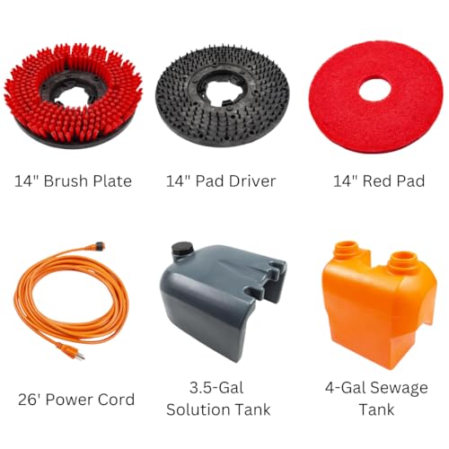 RT15 Walk Behind Floor Scrubber Machine for Industrial Commercial Use, 14" Scrubbing Width, 18" Suction Width, Clean up to 14500 sqft/h