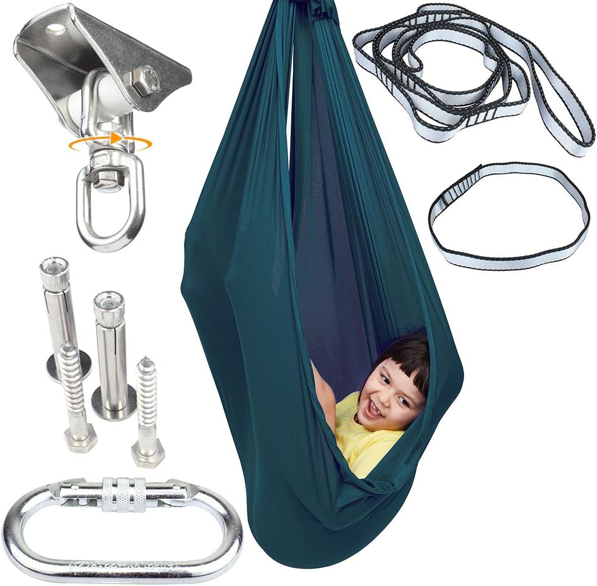 Sensory Swing Indoor + 360° Swivel Hanger Hardware, Double-Layer Lycra Indoor Swings for Kids to Play & Calm, Hanging Hammock Therapy Swing for Autism Child with Special Needs Pack of 2