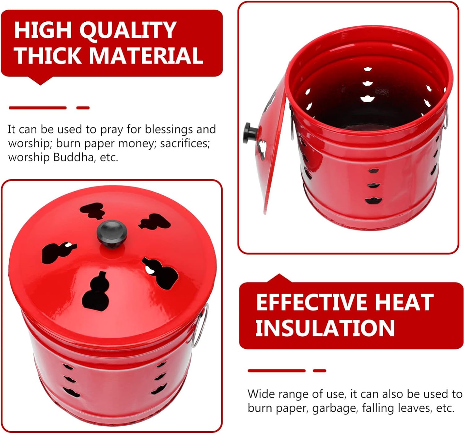 Enamel Burn Barrel Incinerator Cage Fire Pit Metal Garden Fire Cage Yard Debris Burn Incinerator Bin for Paper Leaf Trash Wood Log Backyard Bonfire Red