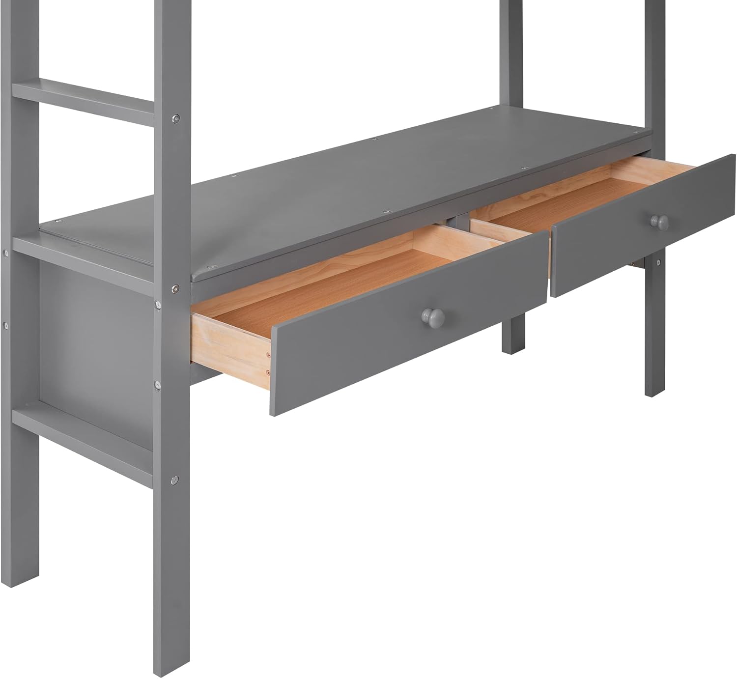 Harper & Bright Designs Full Size Loft Bed with Desk and 2 Drawers, Solid Wood Full Loft Bed with Storage Shelves and Drawers for Girls Boys Teens Adults,No Box Spring Needed,Grey