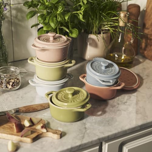 STAUB Stoneware Ceramic 6-pc Mini Round Cocotte Set-Macaron Pastel Colors