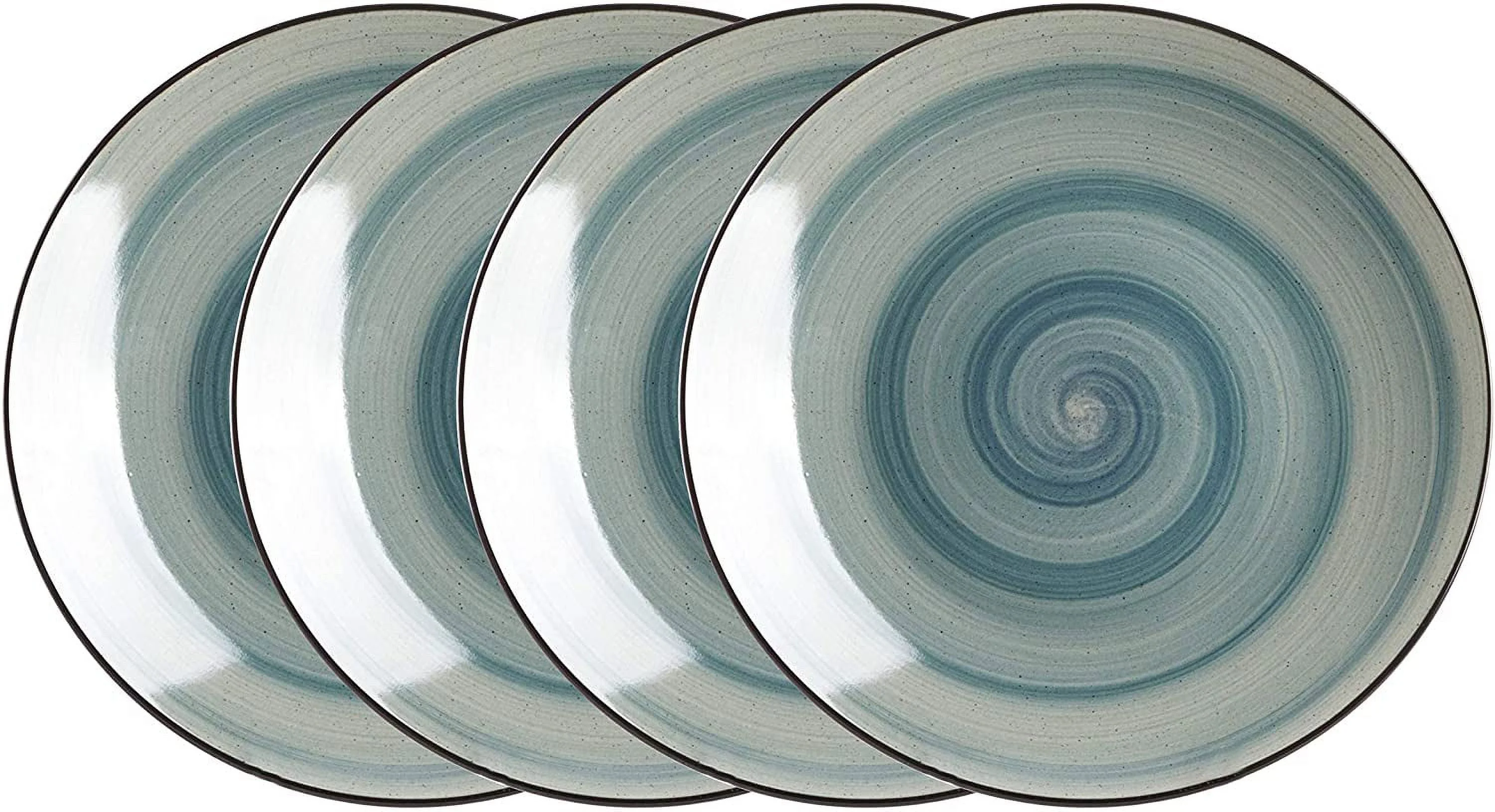 Sonoma 16 Piece Stoneware Dinner Set, Outside Black + Inside Handpainted Color Blue