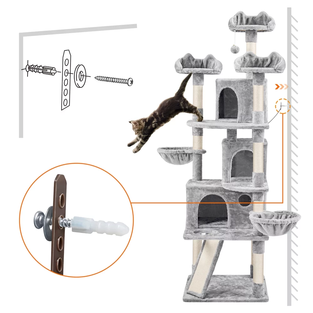 Yaheetech 76.5-inch Cat Tree Cat Tower with Condos, Light Gray - Curated Treasures Market