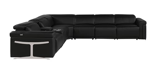 Riccardo 6-Piece Italian Leather Sectional Sofa with 3 Power Reclining Couch Seats, USB & Wireless Chargers, Headrests, Lumbar Support, Cup Holder, and Console Storage, White